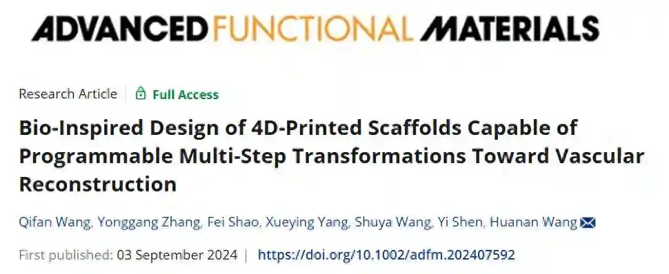 聚焦仿生4D打印！可用于血管重建！近日，大连理工科研团队又有新进展
